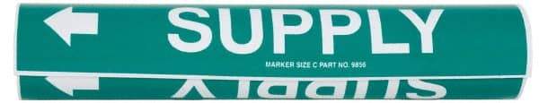 Made in USA - Pipe Marker with Supply Legend and Arrow Graphic - 2-1/2 to 3-1/4" Pipe Outside Diam, White on Green - USA Tool & Supply