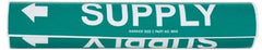 Made in USA - Pipe Marker with Supply Legend and Arrow Graphic - 2-1/2 to 3-1/4" Pipe Outside Diam, White on Green - USA Tool & Supply