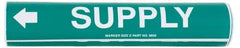 Made in USA - Pipe Marker with Supply Legend and Arrow Graphic - 4-5/8 to 5-7/8" Pipe Outside Diam, White on Green - USA Tool & Supply