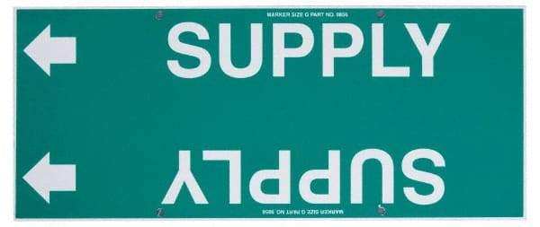 Made in USA - Pipe Marker with Supply Legend and Arrow Graphic - 8 to 10" Pipe Outside Diam, White on Green - USA Tool & Supply