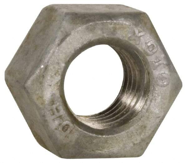 Value Collection - 1-8 UNC Steel Right Hand Heavy Hex Nut - 1-5/8" Across Flats, 63/64" High, Hot Dipped Galvanized Finish - USA Tool & Supply
