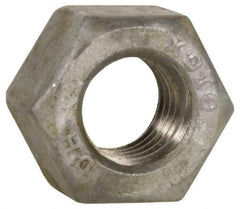 Value Collection - 1-1/8 - 7 UNC Steel Right Hand Heavy Hex Nut - 1-13/16" Across Flats, 1-7/64" High, Hot Dipped Galvanized Finish - USA Tool & Supply