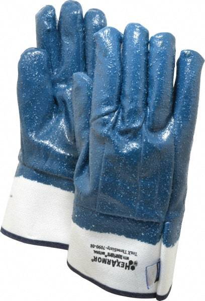HexArmor - Size M (8), ANSI Cut Lvl A9, Puncture Lvl 5, Nitrile Coated Cut & Puncture Resistant Gloves - 9.5" Long, Fully Coated Coated, SuperFabric Lining, Safety Cuff, Blue, Paired - USA Tool & Supply