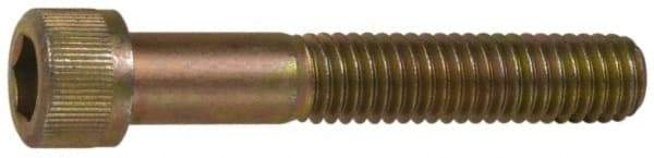 Made in USA - #10-24 UNC Hex Socket Drive, Socket Cap Screw - Grade 4037 Alloy Steel, Yellow Cadmium-Plated Finish, Partially Threaded, 1-1/4" Length Under Head - USA Tool & Supply