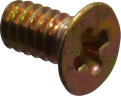 Made in USA - #0-80 UNF, 1/8" OAL Phillips Drive Machine Screw - Flat Head, Grade 3 Steel, Yellow Cadmium-Plated Finish, Without Washer - USA Tool & Supply