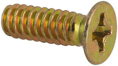 Made in USA - #6-32 UNC, 7/16" OAL Phillips Drive Machine Screw - Flat Head, Grade 3 Steel, Yellow Cadmium-Plated Finish, Without Washer - USA Tool & Supply