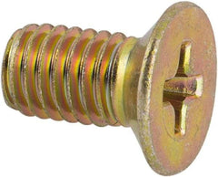 Made in USA - #10-32 UNF, 3/8" OAL Phillips Drive Machine Screw - Flat Head, Grade 3 Steel, Yellow Cadmium-Plated Finish, Without Washer - USA Tool & Supply