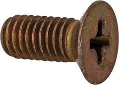 Made in USA - #10-32 UNF, 7/16" OAL Phillips Drive Machine Screw - Flat Head, Grade 3 Steel, Yellow Cadmium-Plated Finish, Without Washer - USA Tool & Supply