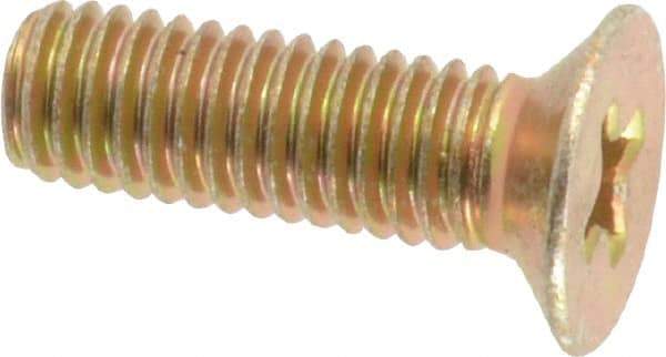 Made in USA - #10-32 UNF, 5/8" OAL Phillips Drive Machine Screw - Flat Head, Grade 3 Steel, Yellow Cadmium-Plated Finish, Without Washer - USA Tool & Supply