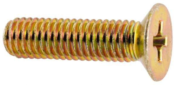 Made in USA - #10-32 UNF, 3/4" OAL Phillips Drive Machine Screw - Flat Head, Grade 3 Steel, Yellow Cadmium-Plated Finish, Without Washer - USA Tool & Supply