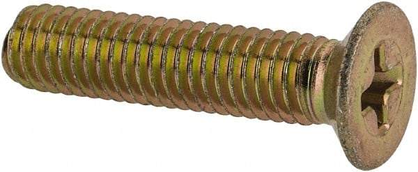 Made in USA - #10-32 UNF, 7/8" OAL Phillips Drive Machine Screw - Flat Head, Grade 3 Steel, Yellow Cadmium-Plated Finish, Without Washer - USA Tool & Supply