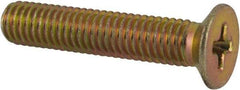 Made in USA - #10-32 UNF, 1" OAL Phillips Drive Machine Screw - Flat Head, Grade 3 Steel, Yellow Cadmium-Plated Finish, Without Washer - USA Tool & Supply