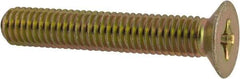 Made in USA - #10-32 UNF, 1-1/8" OAL Phillips Drive Machine Screw - Flat Head, Grade 3 Steel, Yellow Cadmium-Plated Finish, Without Washer - USA Tool & Supply