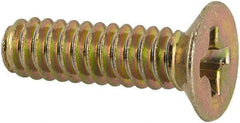 Made in USA - #6-32 UNC, 1/2" OAL Phillips Drive Machine Screw - Flat Head, Grade 3 Steel, Yellow Cadmium-Plated Finish, Without Washer - USA Tool & Supply