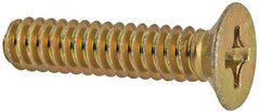 Made in USA - #6-32 UNC, 5/8" OAL Phillips Drive Machine Screw - Flat Head, Grade 3 Steel, Yellow Cadmium-Plated Finish, Without Washer - USA Tool & Supply