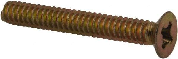 Made in USA - #6-32 UNC, 1" OAL Phillips Drive Machine Screw - Flat Head, Grade 3 Steel, Yellow Cadmium-Plated Finish, Without Washer - USA Tool & Supply
