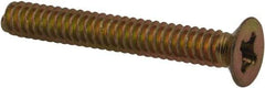 Made in USA - #6-32 UNC, 1" OAL Phillips Drive Machine Screw - Flat Head, Grade 3 Steel, Yellow Cadmium-Plated Finish, Without Washer - USA Tool & Supply