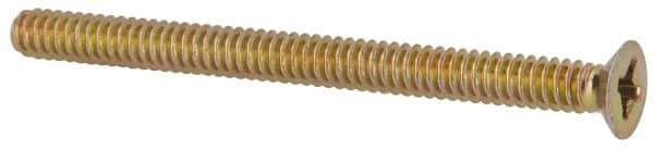 Made in USA - #6-32 UNC, 1-3/4" OAL Phillips Drive Machine Screw - Flat Head, Grade 3 Steel, Yellow Cadmium-Plated Finish, Without Washer - USA Tool & Supply