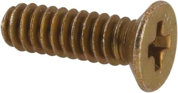 Made in USA - #4-40 UNC, 3/8" OAL Phillips Drive Machine Screw - Flat Head, Grade 3 Steel, Yellow Cadmium-Plated Finish, Without Washer - USA Tool & Supply