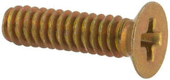 Made in USA - #4-40 UNC, 7/16" OAL Phillips Drive Machine Screw - Flat Head, Grade 3 Steel, Yellow Cadmium-Plated Finish, Without Washer - USA Tool & Supply