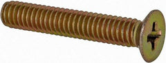 Made in USA - #8-32 UNC, 1" OAL Phillips Drive Machine Screw - Flat Head, Grade 3 Steel, Yellow Cadmium-Plated Finish, Without Washer - USA Tool & Supply