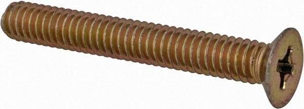 Made in USA - #8-32 UNC, 1-1/4" OAL Phillips Drive Machine Screw - Flat Head, Grade 3 Steel, Yellow Cadmium-Plated Finish, Without Washer - USA Tool & Supply