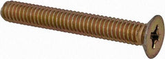 Made in USA - #8-32 UNC, 1-1/4" OAL Phillips Drive Machine Screw - Flat Head, Grade 3 Steel, Yellow Cadmium-Plated Finish, Without Washer - USA Tool & Supply