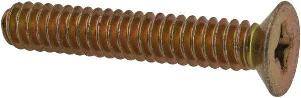 Made in USA - #10-24 UNC, 1-1/8" OAL Phillips Drive Machine Screw - Flat Head, Grade 3 Steel, Yellow Cadmium-Plated Finish, Without Washer - USA Tool & Supply