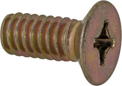 Made in USA - 1/4-20 UNC, 5/8" OAL Phillips Drive Machine Screw - Flat Head, Grade 3 Steel, Yellow Cadmium-Plated Finish, Without Washer - USA Tool & Supply