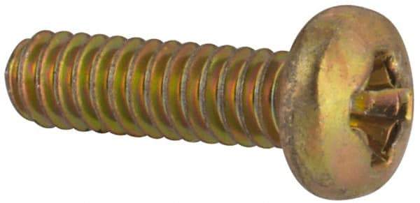 Made in USA - #2-56 UNC, 5/16" Length Under Head Phillips Drive Machine Screw - Pan Head, Grade 3 Steel, Yellow Cadmium-Plated Finish, Without Washer - USA Tool & Supply