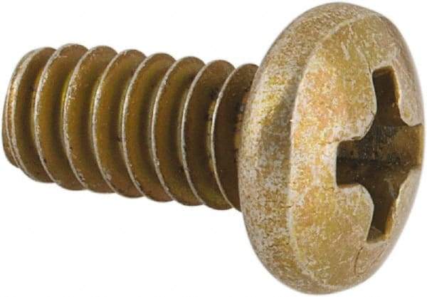 Made in USA - #6-32 UNC, 5/16" Length Under Head Phillips Drive Machine Screw - Pan Head, Grade 3 Steel, Yellow Cadmium-Plated Finish, Without Washer - USA Tool & Supply