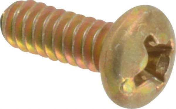Made in USA - #6-32 UNC, 3/8" Length Under Head Phillips Drive Machine Screw - Pan Head, Grade 3 Steel, Yellow Cadmium-Plated Finish, Without Washer - USA Tool & Supply