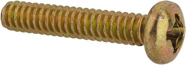 Made in USA - #6-32 UNC, 3/4" Length Under Head Phillips Drive Machine Screw - Pan Head, Grade 3 Steel, Yellow Cadmium-Plated Finish, Without Washer - USA Tool & Supply