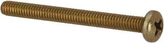 Made in USA - #8-32 UNC, 1-3/4" Length Under Head Phillips Drive Machine Screw - Pan Head, Grade 3 Steel, Yellow Cadmium-Plated Finish, Without Washer - USA Tool & Supply