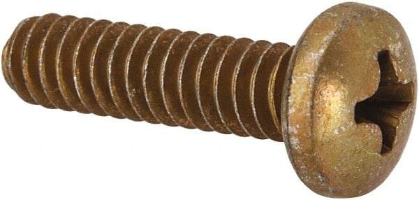 Made in USA - #10-24 UNC, 3/4" Length Under Head Phillips Drive Machine Screw - Pan Head, Grade 3 Steel, Yellow Cadmium-Plated Finish, Without Washer - USA Tool & Supply
