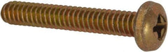 Made in USA - #10-24 UNC, 1-1/4" Length Under Head Phillips Drive Machine Screw - Pan Head, Grade 3 Steel, Yellow Cadmium-Plated Finish, Without Washer - USA Tool & Supply