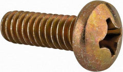 Made in USA - 1/4-20 UNC, 3/4" Length Under Head Phillips Drive Machine Screw - Pan Head, Grade 3 Steel, Yellow Cadmium-Plated Finish, Without Washer - USA Tool & Supply