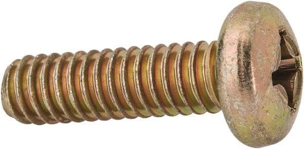 Made in USA - 1/4-20 UNC, 7/8" Length Under Head Phillips Drive Machine Screw - Pan Head, Grade 3 Steel, Yellow Cadmium-Plated Finish, Without Washer - USA Tool & Supply