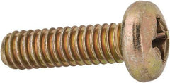 Made in USA - 1/4-20 UNC, 7/8" Length Under Head Phillips Drive Machine Screw - Pan Head, Grade 3 Steel, Yellow Cadmium-Plated Finish, Without Washer - USA Tool & Supply
