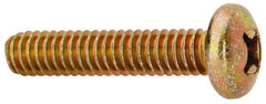 Made in USA - 1/4-20 UNC, 1-1/4" Length Under Head Phillips Drive Machine Screw - Pan Head, Grade 3 Steel, Yellow Cadmium-Plated Finish, Without Washer - USA Tool & Supply