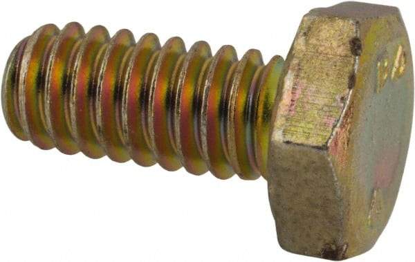 Made in North America - 1/4-20 UNC, 9/16" Length Under Head Hex Head Cap Screw - Grade 8 Alloy Steel, Zinc-Plated Finish, 7/16" Hex - USA Tool & Supply