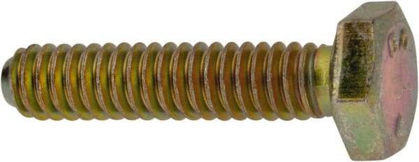 Made in North America - 1/4-20 UNC, 1-1/8" Length Under Head Hex Head Cap Screw - Grade 8 Alloy Steel, Zinc-Plated Finish, 7/16" Hex - USA Tool & Supply