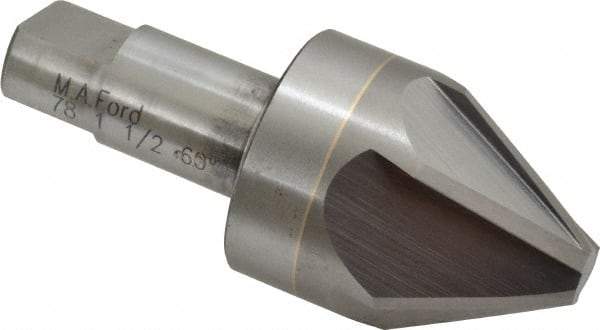 M.A. Ford - 1-1/2" Head Diam, 3/4" Shank Diam, 6 Flute 60° Solid Carbide Countersink - Bright Finish, 3-1/2" OAL, 0.43" Nose Diam, Single End, Straight Shank, Right Hand Cut - USA Tool & Supply