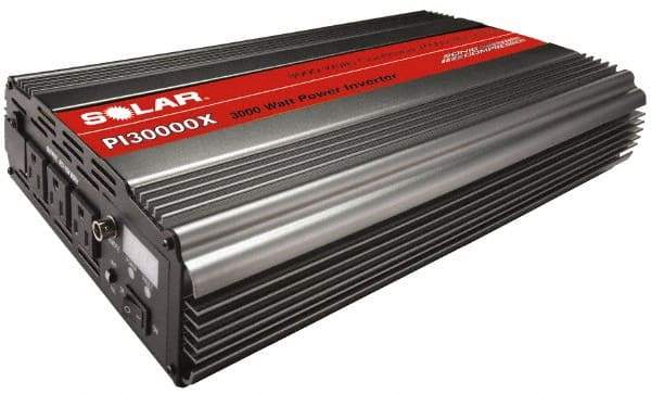 Solar - 3 Connection, 12 VDC Input, 120 VAC Output, 6,000 Peak Wattage, Power Inverter - 3,000 Watt Continuous Output Power - USA Tool & Supply