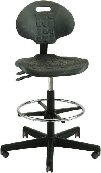 Bevco - 22 to 32" High Adjustable Height Swivel Stool - 27" Wide x 27" Deep, Polyurethane Seat, Black - USA Tool & Supply