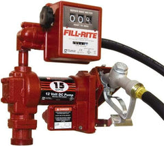 Tuthill - 15 GPM, 3/4" Hose Diam, DC Tank Pump with Manual Nozzle & 807C Meter - 1" Inlet, 3/4" Outlet, 12 Volts, 12' Hose Length, 1/4 hp - USA Tool & Supply