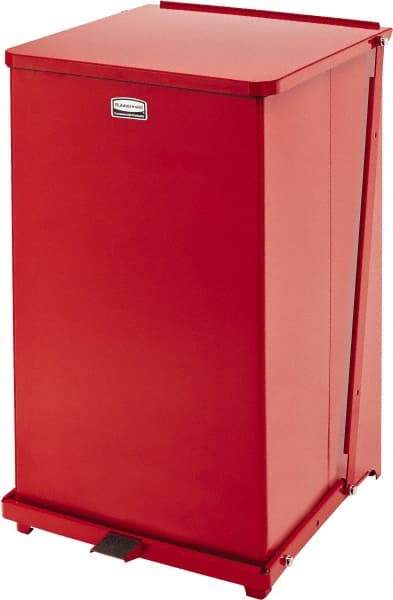 Rubbermaid - 40 Gal Square Unlabeled Trash Can - 30" High x 19" Long x 19" Wide, Red, Steel - USA Tool & Supply