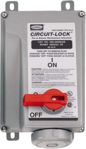 Hubbell Wiring Device-Kellems - 3 Phase, 600 VAC, 30 Amp, 20 hp, 4 Pin Configuration, Interlock Receptacle - 3 Poles, IEC 60309, Black - USA Tool & Supply