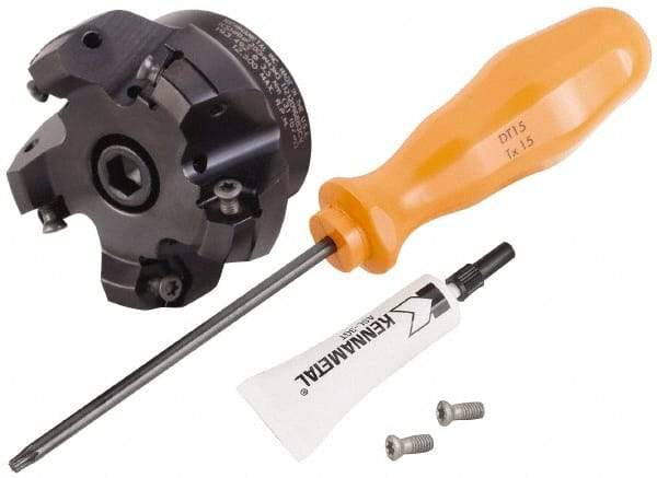 Kennametal - 5 Inserts, 2.517" Cutter Diam, 0.065" Max Depth of Cut, Indexable High-Feed Face Mill - 3/4" Arbor Hole Diam, 1.575" High, KSHR Toolholder, HNGJ 0905.. Inserts, Series Dodeka Mini High-Feed - USA Tool & Supply