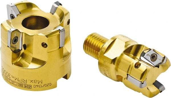 Seco - 50mm Cut Diam, 7.5mm Max Depth, 22mm Arbor Hole, 4 Inserts, XP.. 12 Insert Style, Indexable Copy Face Mill - 30,000 Max RPM, 45mm High, Through Coolant - USA Tool & Supply